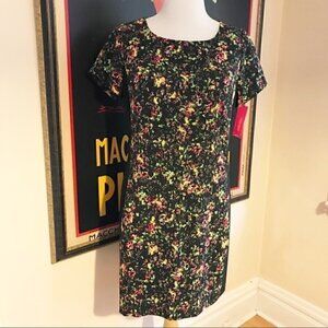Xhilaration Black Floral Colorblock Dress Size XL Target Skater Fit & Flare
